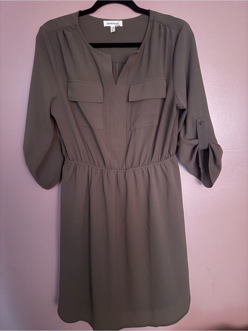 Monteau Olive Utility Shirt Dress